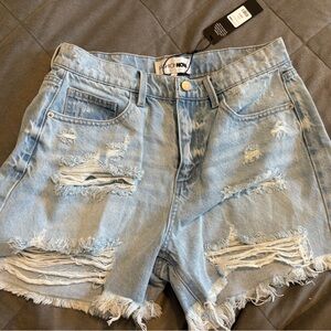 Fashion Nova Light Blue Ripped Jean Shorts